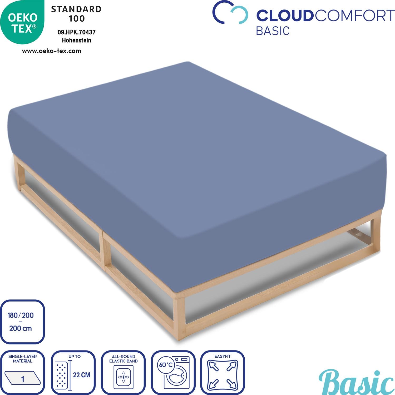 Double pack of CloudComfort Basic fitted sheets jersey stretch blue 180 x 190 - 200 x 200 cm (2 pieces)