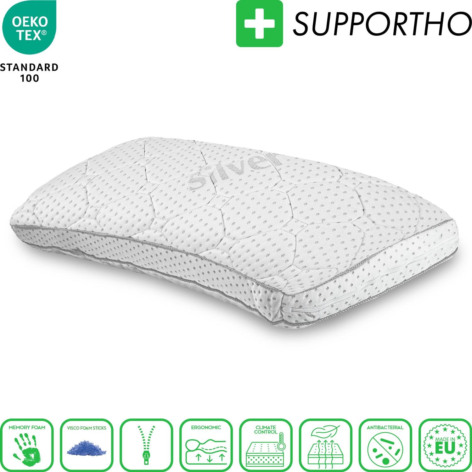2 x Supportho viskoelastisk komfort-sovepude 40 x 80 cm