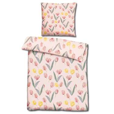 Doppelpack CloudComfort Basic Mikrofaser Bettwäsche Tulpen 135 x 200 + 80 x 80 cm