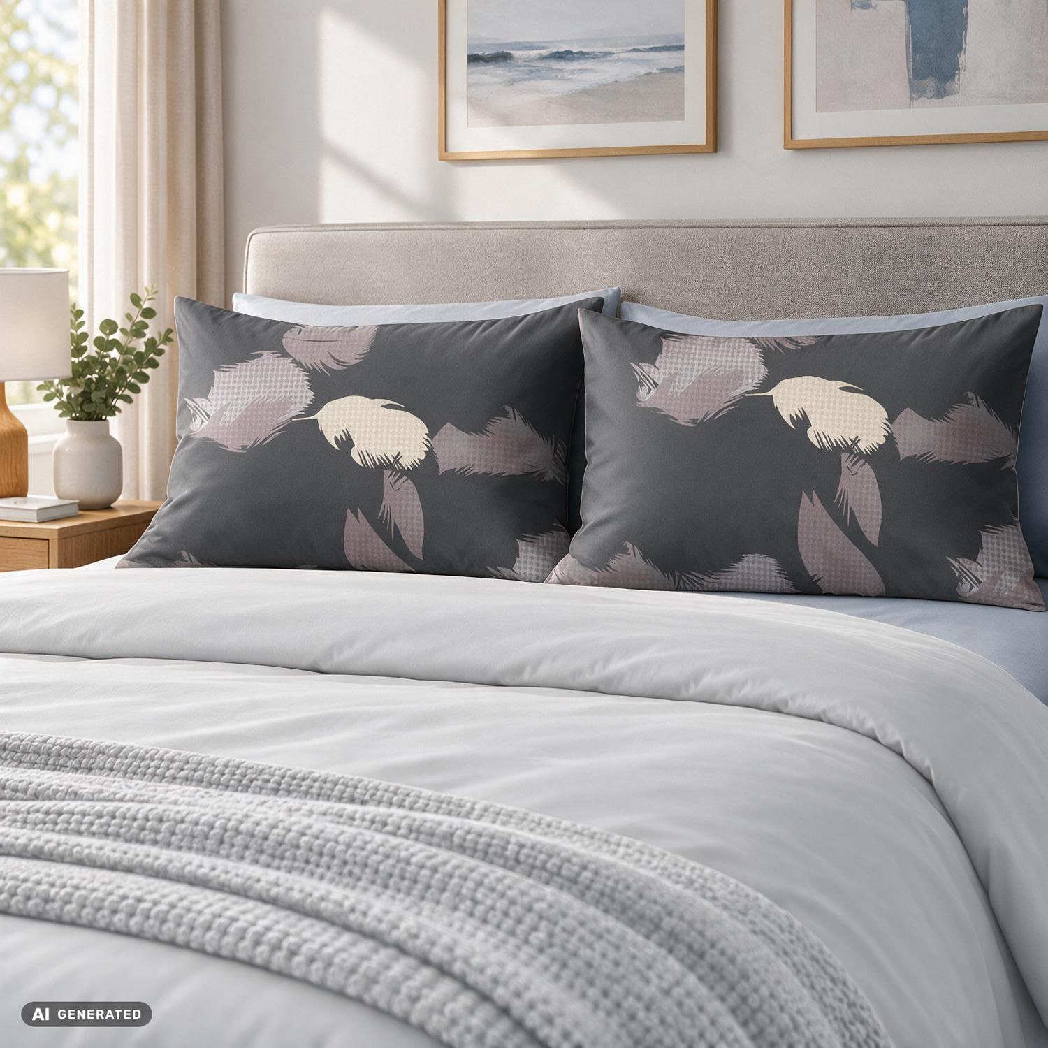 CloudComfort Basic katoenen kussensloop grijs/lila, set van 2 stuks, 40 x 80 cm