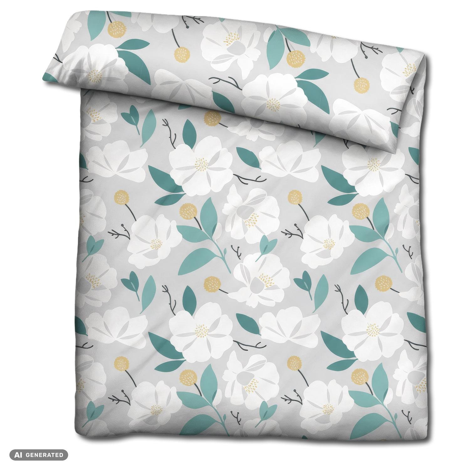 CloudComfort Renforcé Bettwäsche weiße Blumen 135 x 200 + 80 x 80 cm