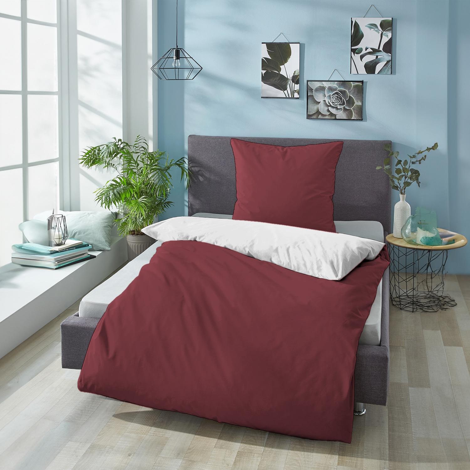 Sleezzz® Renforcé reversible bed linen dark red/white 135 x 200 + 80 x 80 cm
