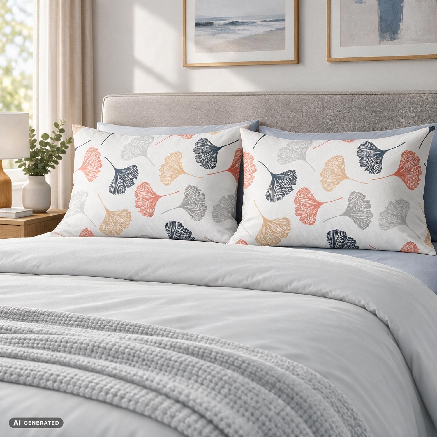 CloudComfort Basic Baumwoll Kissenbezug Blüten 2er-Set 40 x 80 cm