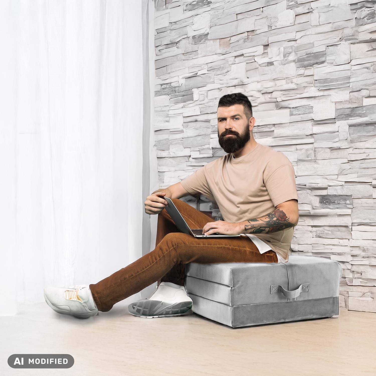 CloudComfort Premium Klappmatratze 70 x 195 cm silber, 10 cm hoch mit Möbelstoff bezogen
