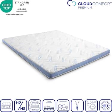 Cold foam topper CloudComfort Cool 180 x 200 cm H2/H3, height 7 cm, firmness level H2/H3, 7-zone topper with summer and winter side