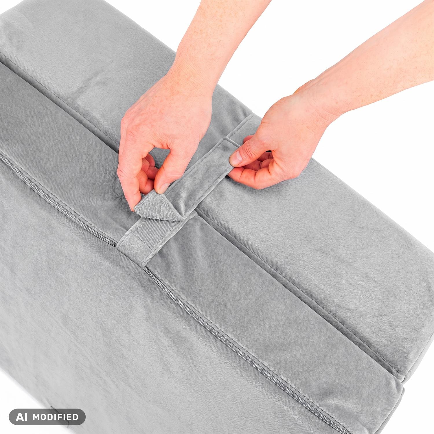 CloudComfort Premium Klappmatratze 70 x 195 cm silber, 10 cm hoch mit Möbelstoff bezogen