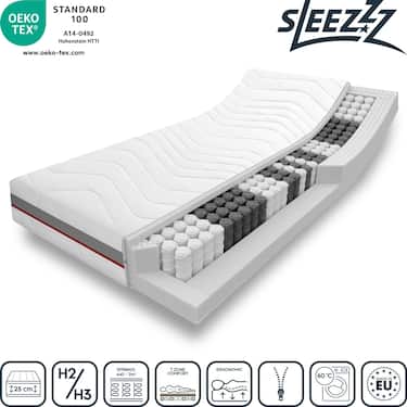 Ergonomic pocket spring mattress Sleezzz Premium 90 x 200 cm, height 23 cm, firmness level H2/H3 + mattress topper / mattress topper 90 x 200 cm