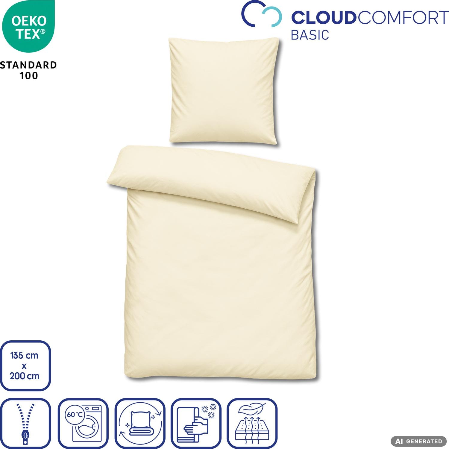 Set di biancheria da letto Cloud Comfort in raso di Mako, 135 x 200 cm + 80 x 80 cm