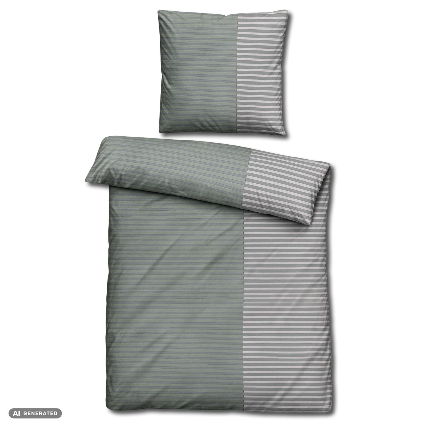 CloudComfort Renforcé Bedding, Gray/Green Striped, 135 x 200 + 80 x 80 cm