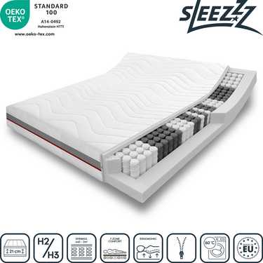 Colchão ortopédico de molas ensacadas com núcleo de 7 zonas Sleezzz Premium 140 x 200 cm, altura 23 cm, nível de firmeza H2/H3