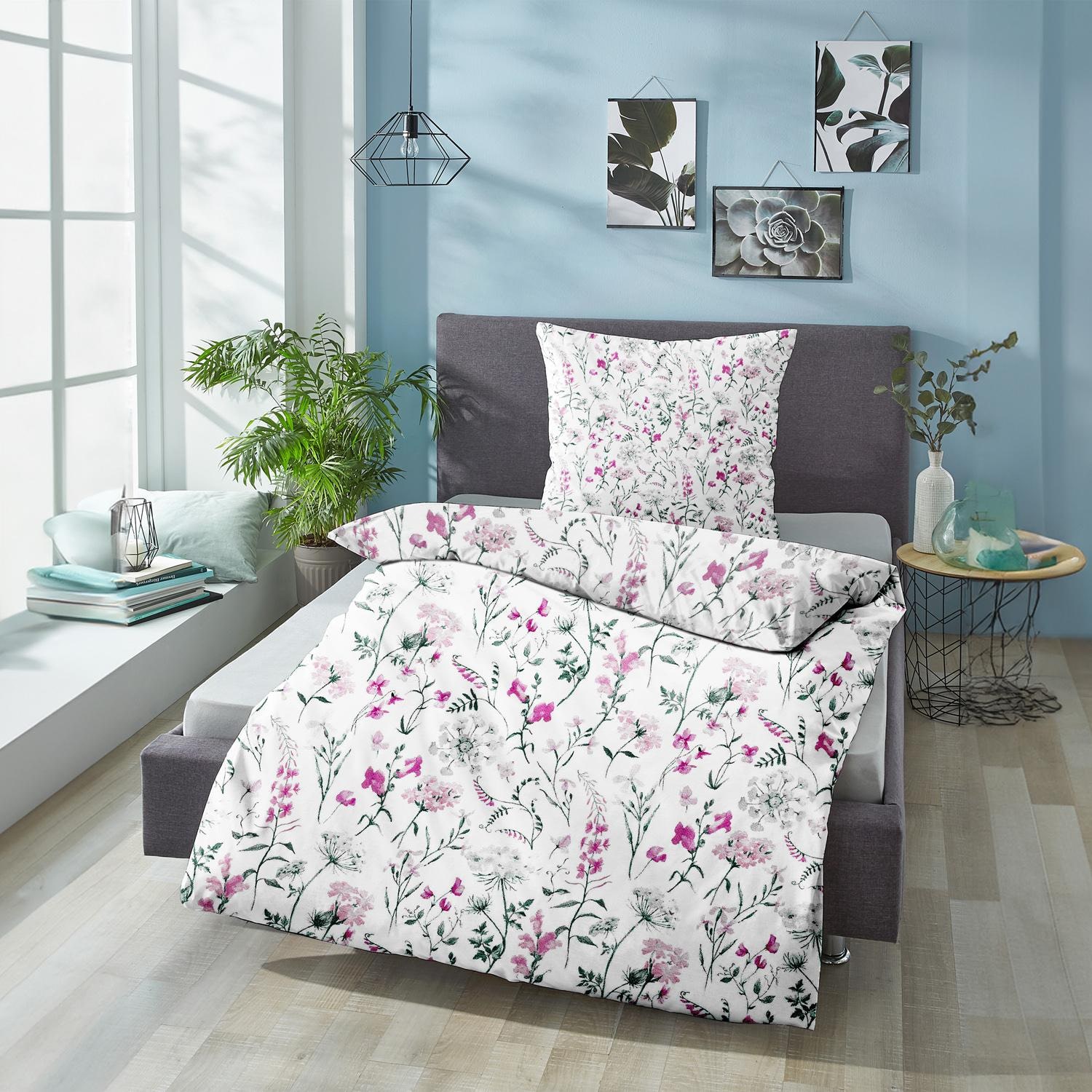 Double pack CloudComfort Basic microfiber bed linen summer flowers 135 x 200 + 80 x 80 cm