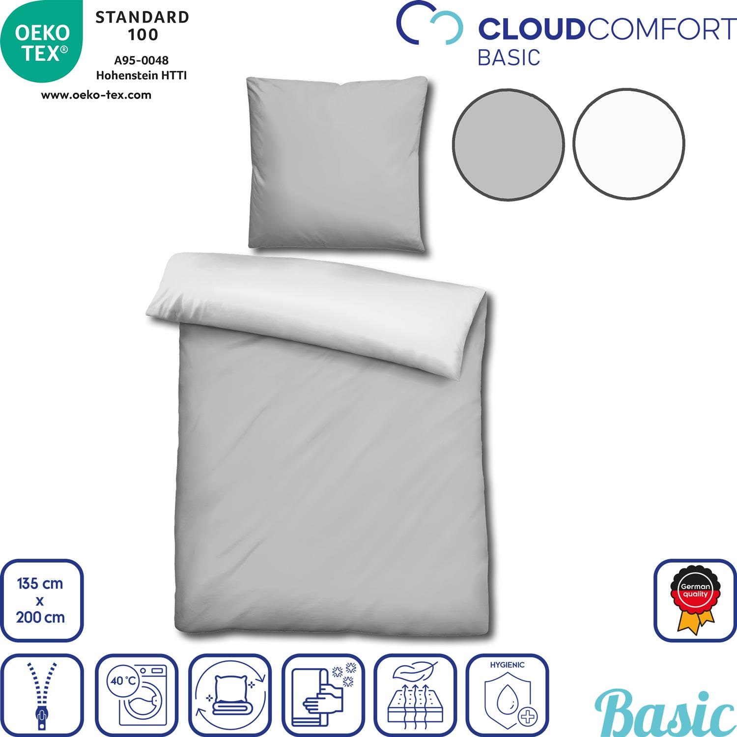 Kétágyas csomag CloudComfort Basic fordítható ágynemű világos szürke/fehér 135 x 200 + 80 x 80 cm