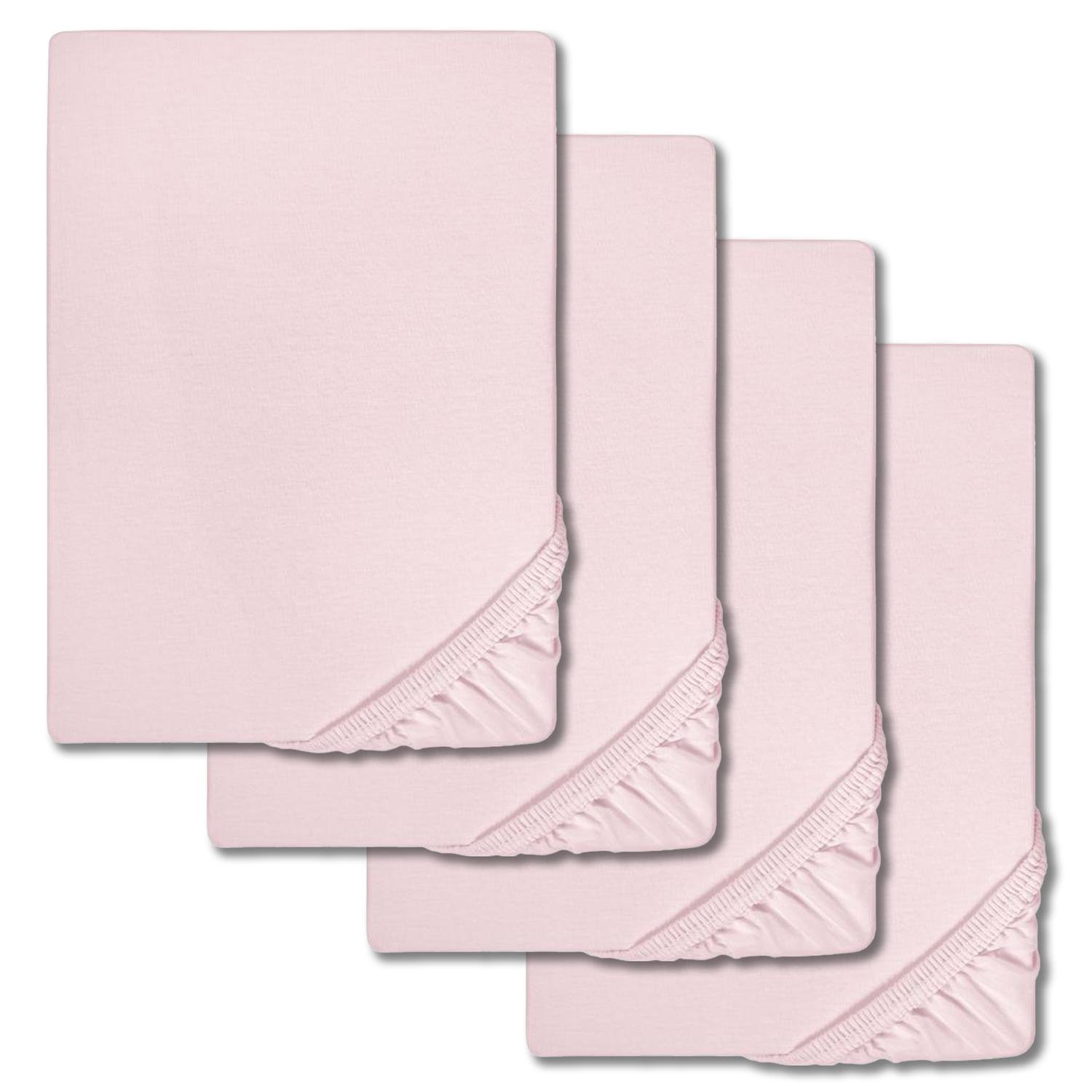 Set of 4 Castell fitted sheets jersey pink 90 x 190 - 100 x 200 cm (4 pieces)