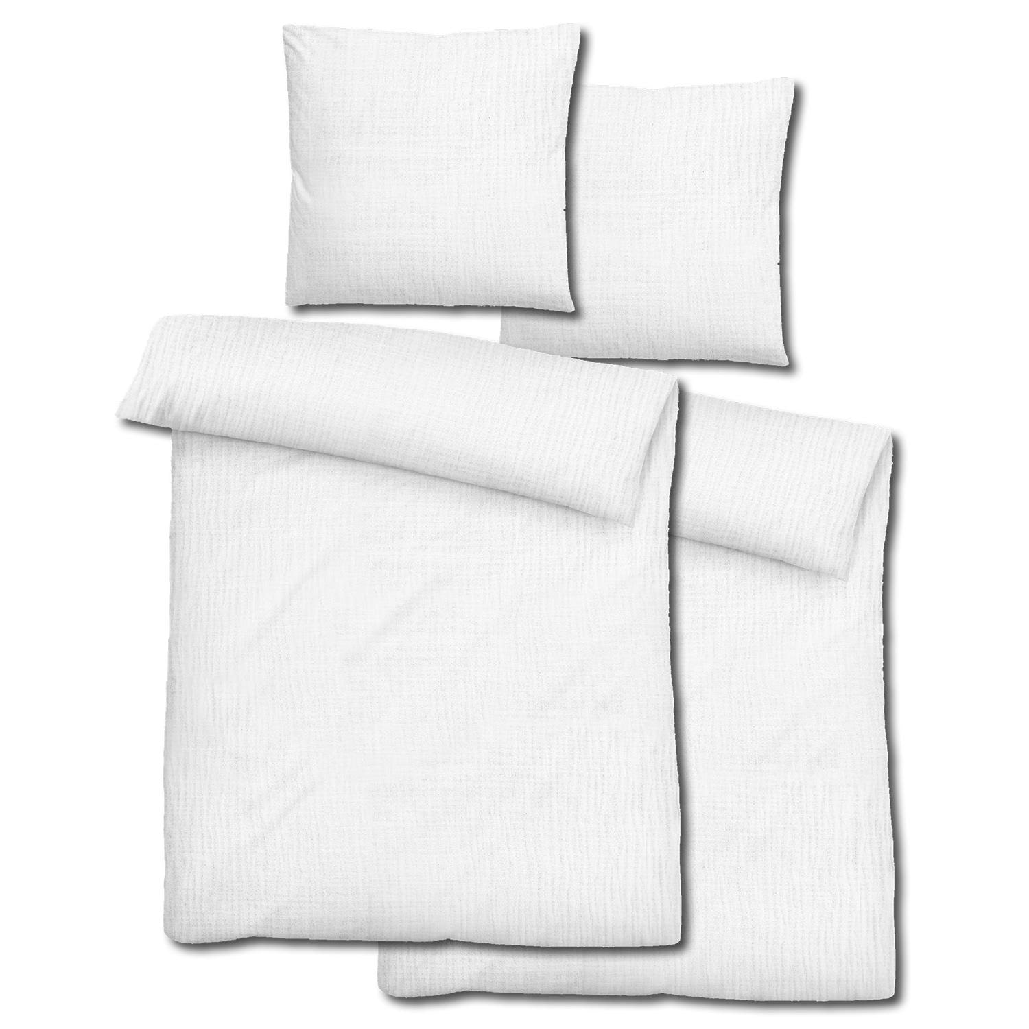 Dvojno pakiranje Sleezzz® muslinske posteljnine bele barve 155 x 220 cm + 80 x 80 cm