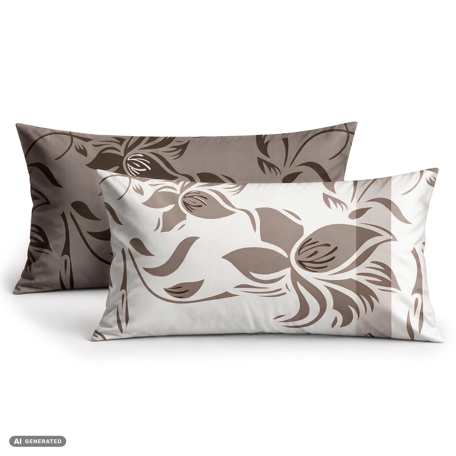 CloudComfort Basic Cotton Pillowcase, Taupe/White, Set of 2, 40 x 80 cm