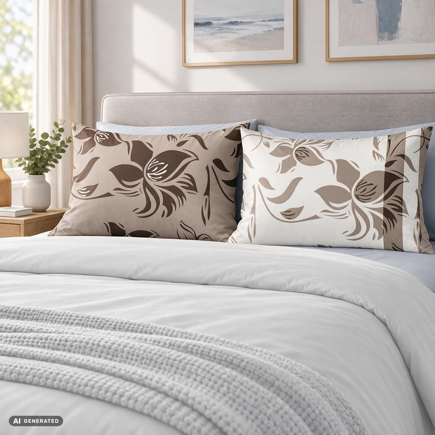 CloudComfort Basic Baumwoll Kissenbezug taupe/weiß 2er-Set 40 x 80 cm