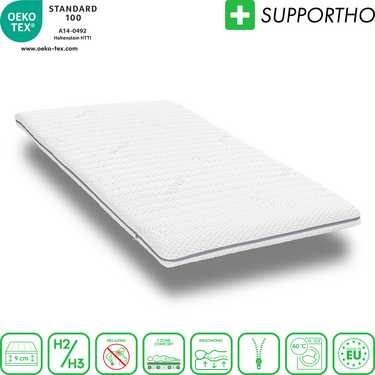 Topper de espuma fria premium Supportho 100 x 200 cm H3, altura 9 cm, grau de dureza H3 com cobertura antibacteriana