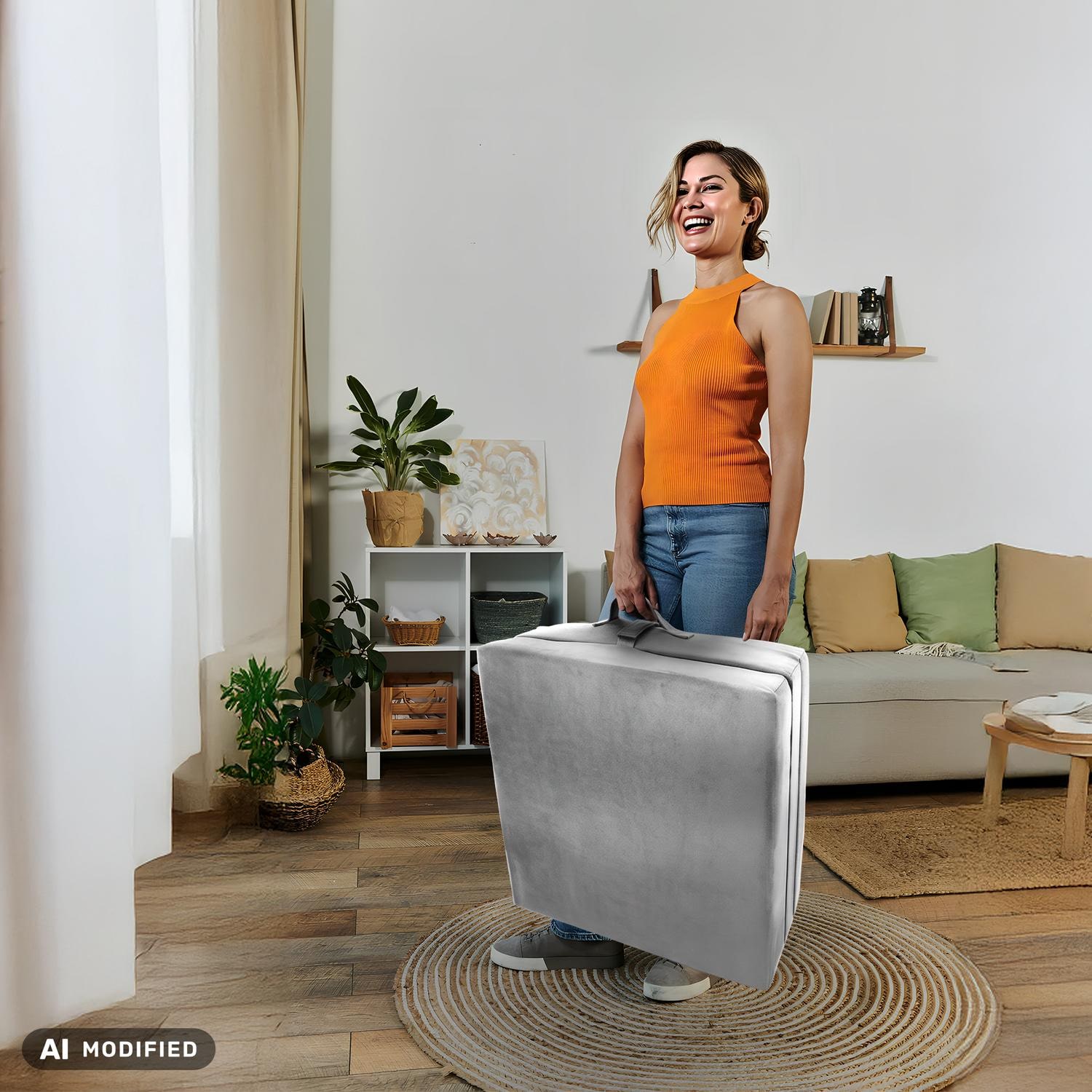 CloudComfort Premium Klappmatratze 70 x 195 cm silber, 10 cm hoch mit Möbelstoff bezogen