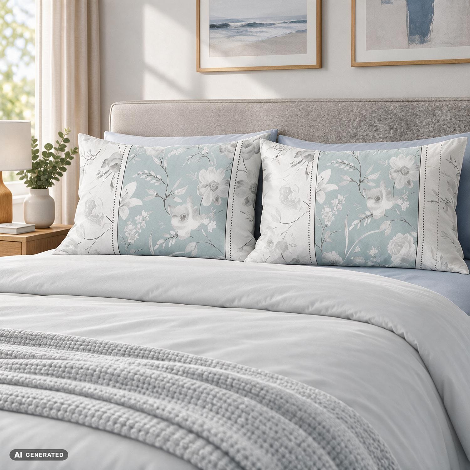 CloudComfort Basic - Fronha de algodão azul-claro/branco, conjunto de 2, 70 x 90 cm