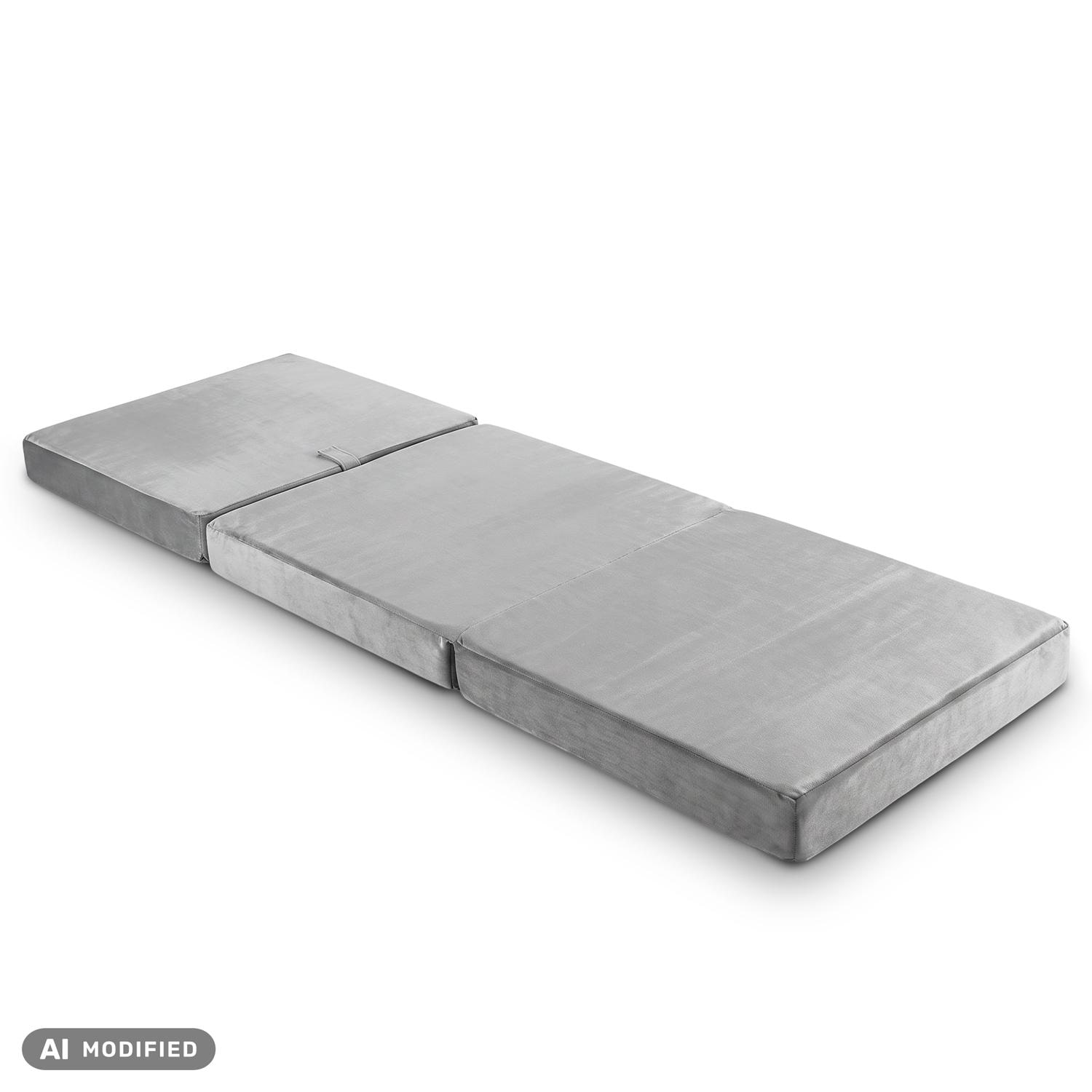 CloudComfort Premium Klappmatratze 70 x 195 cm silber, 10 cm hoch mit Möbelstoff bezogen