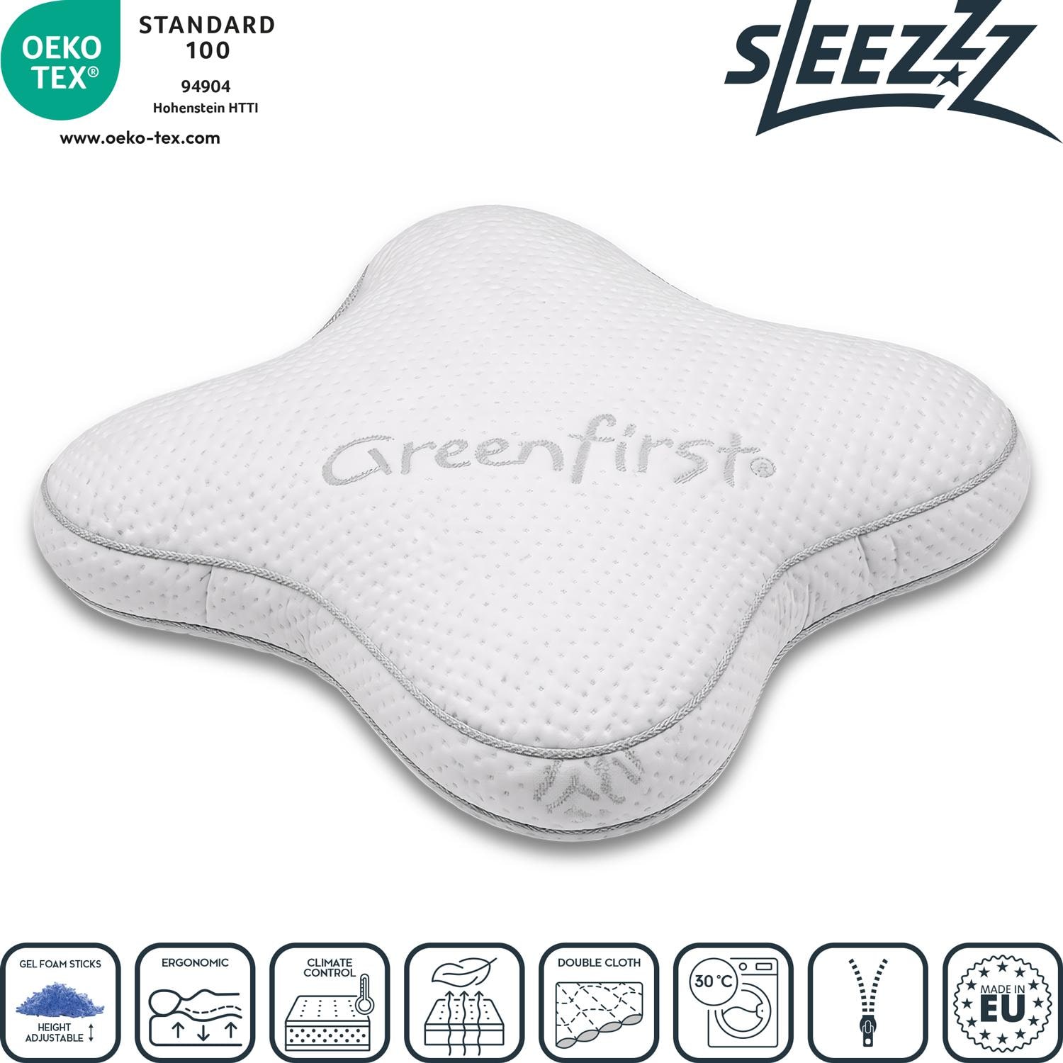 Features as icons – Double pack Sleezzz® premium gel foam contour and stomach sleeper pillow