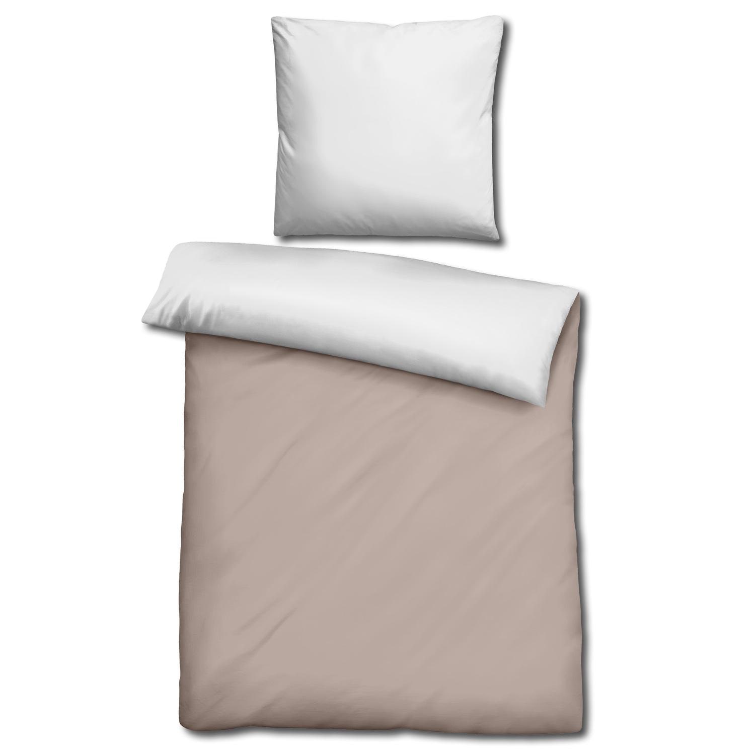 Double pack Sleezzz® Renforcé reversible bed linen beige/white 135 x 200 + 80 x 80 cm