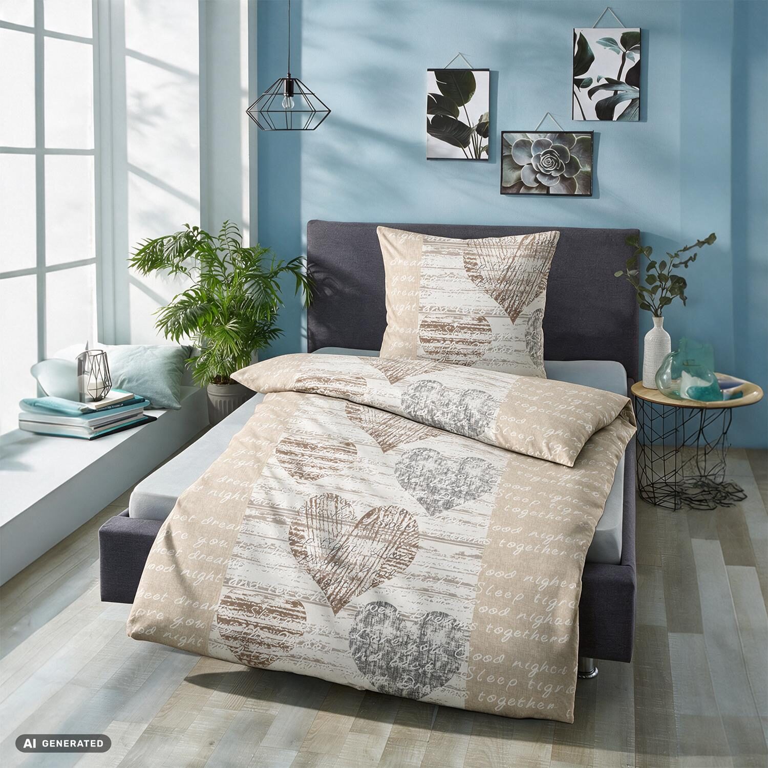 Linge de lit en microfibre CloudComfort Basic « Cœurs » 135 x 200 + 80 x 80 cm