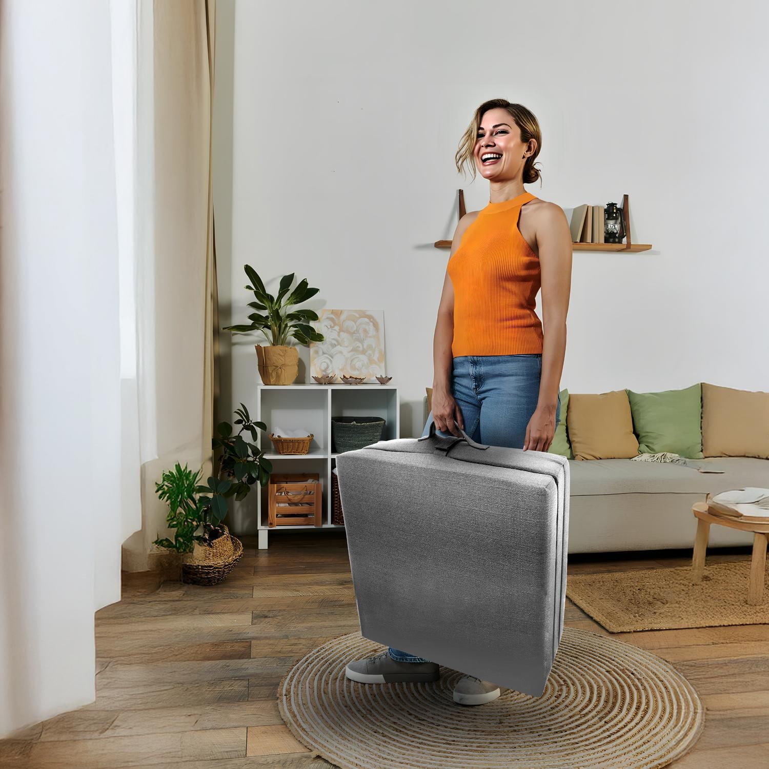 CloudComfort Premium opvouwmatras 70 x 195 cm, zilverkleurig, 10 cm dik, bekleed met meubelstof