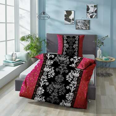 CloudComfort Basic Mikrofaser Bettwäsche schwarz/pink 135 x 200 + 80 x 80 cm
