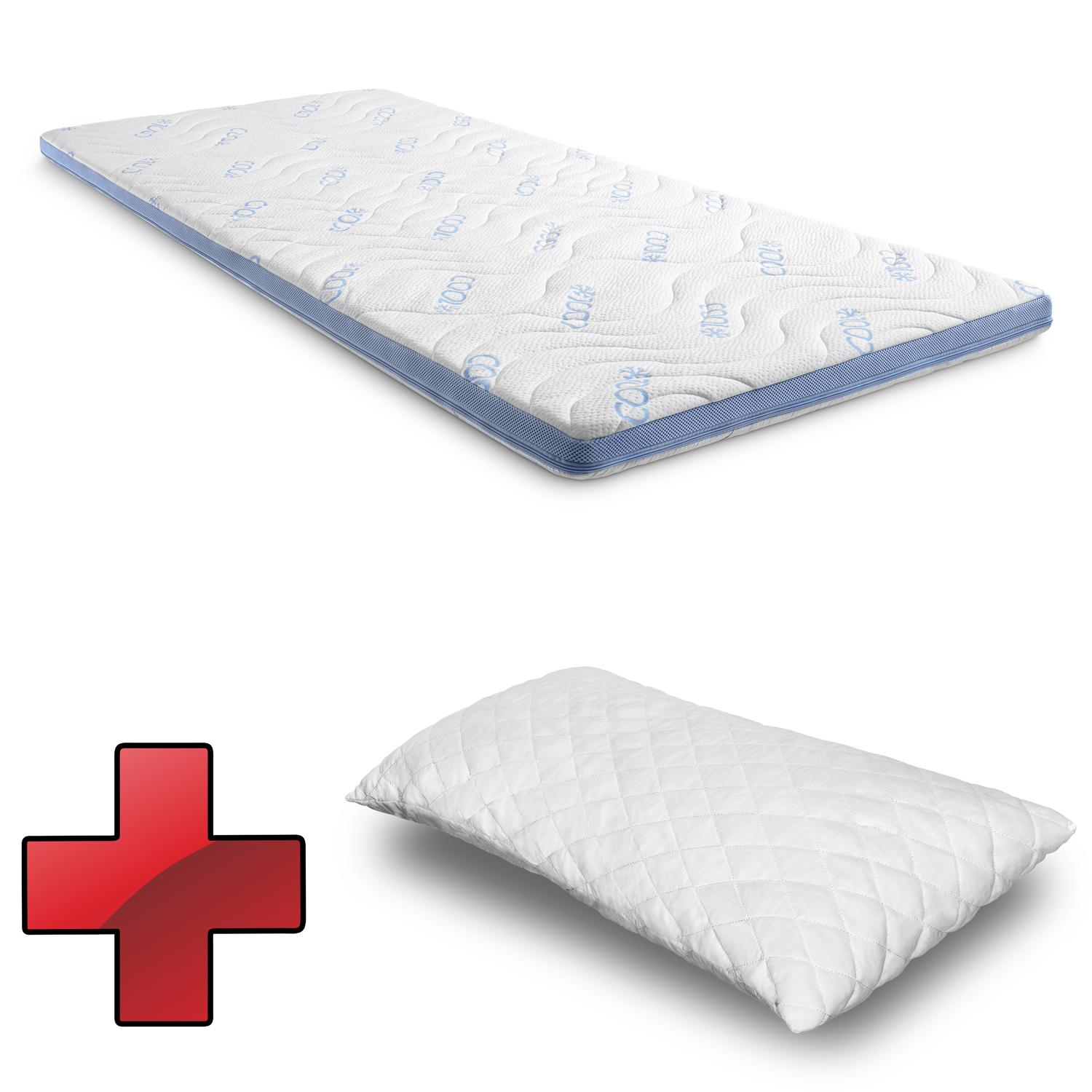 CloudComfort Cool Topper 90 x 200 cm H2/H3 + CloudComfort Basic Gel-Flocken Kissen 40 x 80 cm CloudComfort Cool Topper 90 x 200 cm H2/H3 + CloudComfort Basic Gel-Flocken Kissen 40 x 80 cm