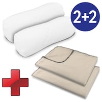 Zestaw podróżny składający się z: 2 x wiskozowy wałek pod kolana i szyję 40 x 15 cm + 2 x przytulny koc Sleezzz® Smart 150 x 200 cm