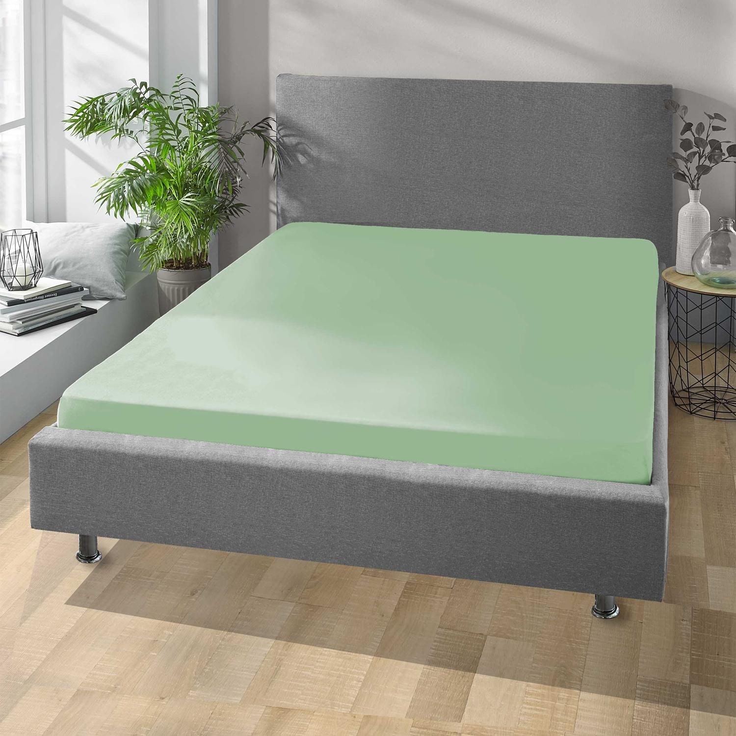 Fitted sheet microfiber interlock jersey green 90 x 190 - 100 x 200 cm in a pack of 4