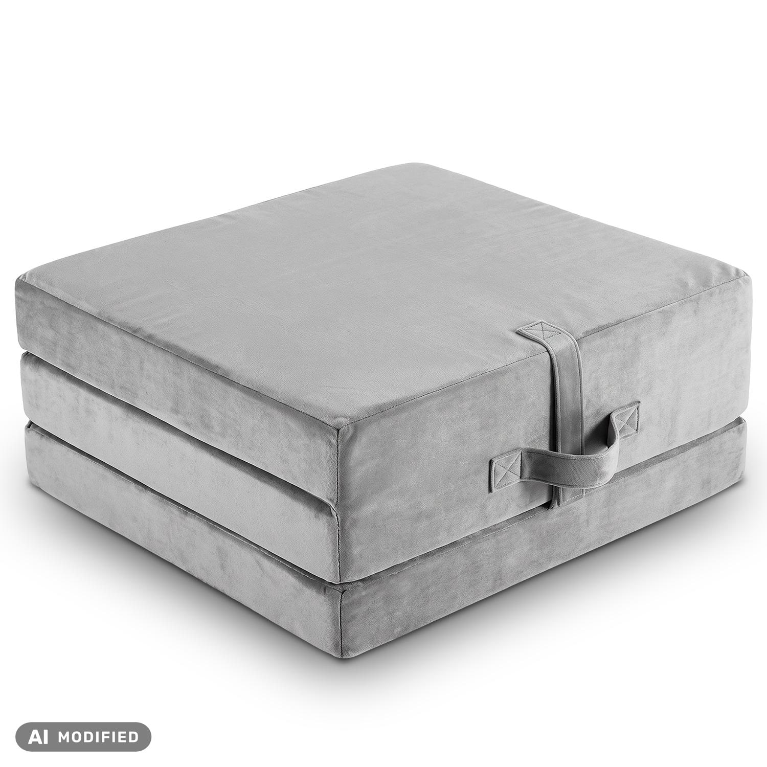 CloudComfort Premium Klappmatratze 70 x 195 cm silber, 10 cm hoch mit Möbelstoff bezogen