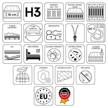 Online-Retoure 7 Zonen Taschenfederkernmatratze Sleezzz Superior 90 x 190 cm, Höhe 18 cm, Härtegrad H3