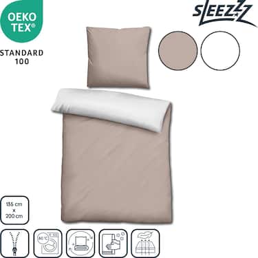 Sleezzz® Renforcé Wendebettwäsche beige/weiß 135 x 200 + 80 x 80 cm