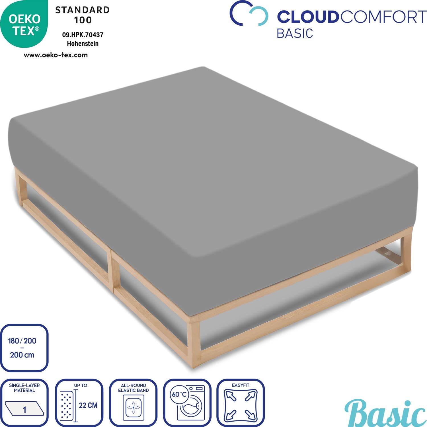 Double pack CloudComfort Basic fitted sheet jersey stretch silver gray 180 x 190 - 200 x 200 cm (2 pieces)