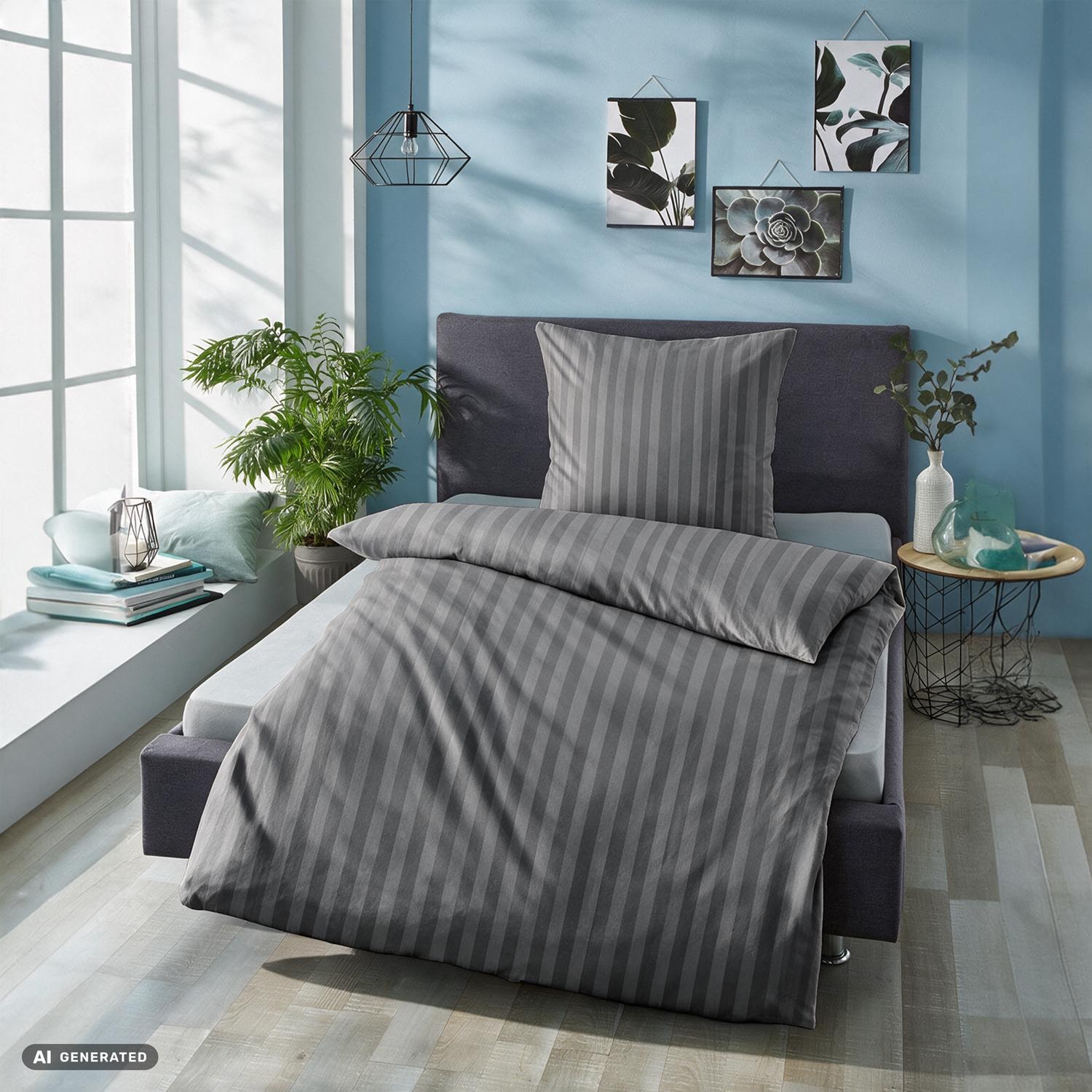 Cloud Comfort Mako Satin Bedding, Anthracite, 135 x 200 cm + 80 x 80 cm