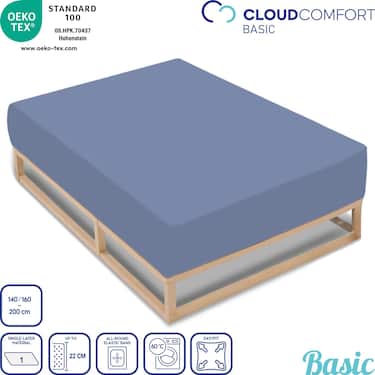 Set of 4CloudComfort Basic fitted sheets jersey stretch blue 140 x 190 - 160 x 200 cm (4 pieces)