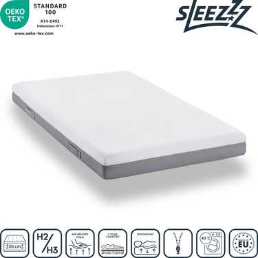 Matelas viscoélastique Sleezzz Premium 160 x 200 cm, hauteur 20 cm, degré de fermeté H2/H3, avec poignées réversibles