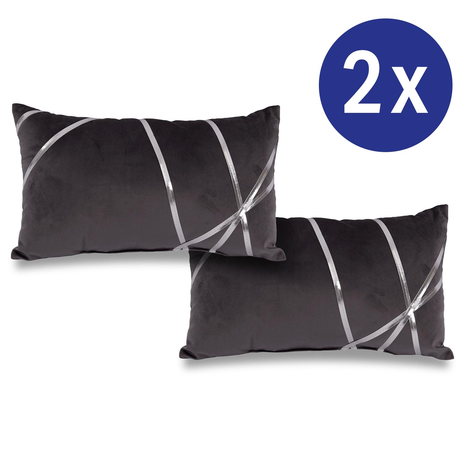 Double pack of decorative cushions velvet black 30 x 50 cm