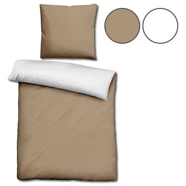 Doppelpack  Sleezzz® Renforcé Wendebettwäsche mocha/weiß 135 x 200 + 80 x 80 cm