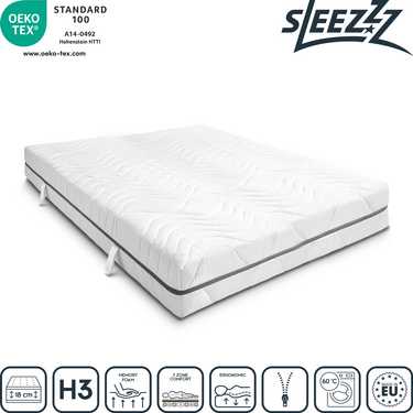 Materasso viscoelastico a 7 zone Sleezzz Smart 160 x 200 cm, altezza 18 cm, livello di rigidità H3 con schiuma a memoria d'aria