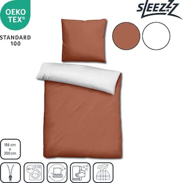 Doppelpack  Sleezzz® Renforcé Wendebettwäsche braun/weiß 135 x 200 + 80 x 80 cm