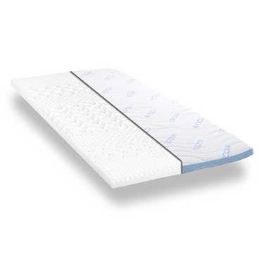 Cold foam topper CloudComfort Cool 90 x 200 cm H2/H3, height 7 cm, firmness level H2/H3, 7-zone topper with summer and winter side + CloudComfort Basic gel-flake pillow 40 x 80 cm