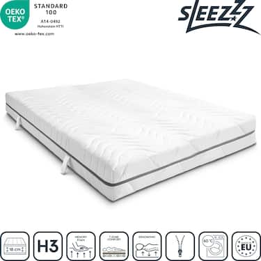 7 zónás, viszkoelasztikus Sleezzz Smart matrac 200 x 200 cm, magasság 18 cm, H3 keménységi szint, légmemória-habbal.