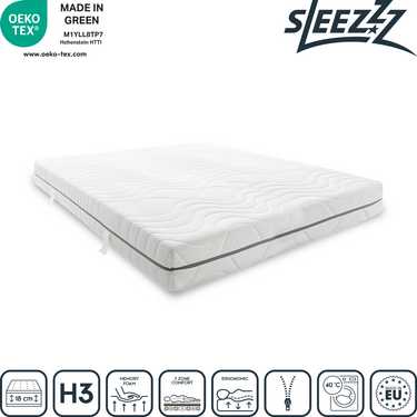 7 Zonen Viskoelastik-Matratze Sleezzz Smart 120 x 200 cm, Höhe 18 cm, Härtegrad H3 mit Air Memoryschaum + Sleezzz Premium orthopädisches Gel-Effekt Nackenstützkissen 32 x 60 cm 