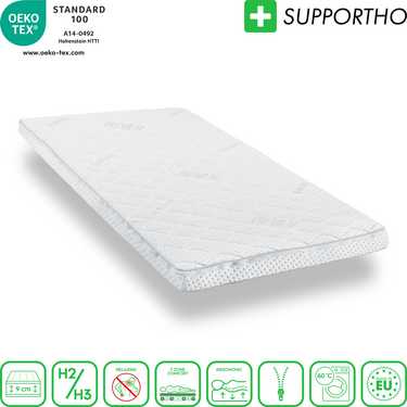 Supportho premium cold foam topper 90 x 200 cm H3, height 9 cm, firmness level H3 with antibacterial cover