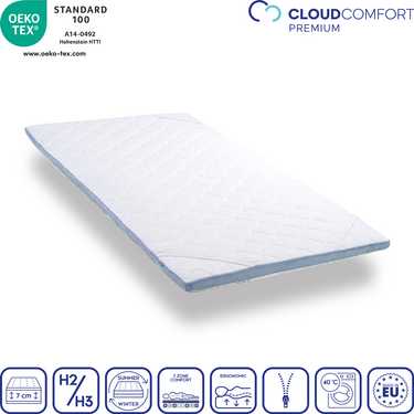 Cold foam topper CloudComfort Cool 80 x 200 cm H2/H3, height 7 cm, firmness level H2/H3, 7-zone topper with summer and winter side