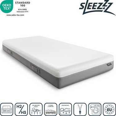 Sleezzz Premium viskoelastik yatak 100 x 200 cm, yükseklik 20 cm, sertlik seviyesi H2/H3, ters çevrilebilir kulplu