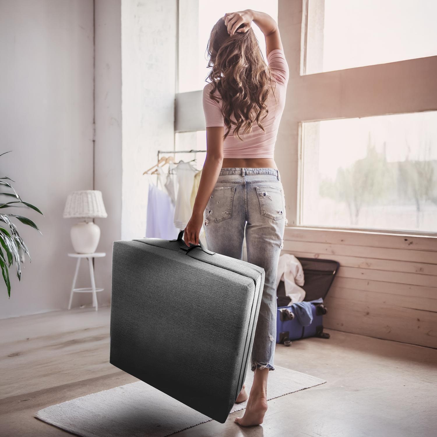 CloudComfort Premium opvouwmatras 70 x 195 cm, zilverkleurig, 10 cm dik, bekleed met meubelstof